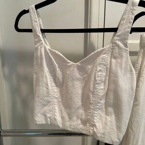 Abercrombie White Linen-Blend Notch-Neck Crop Top, Size Small